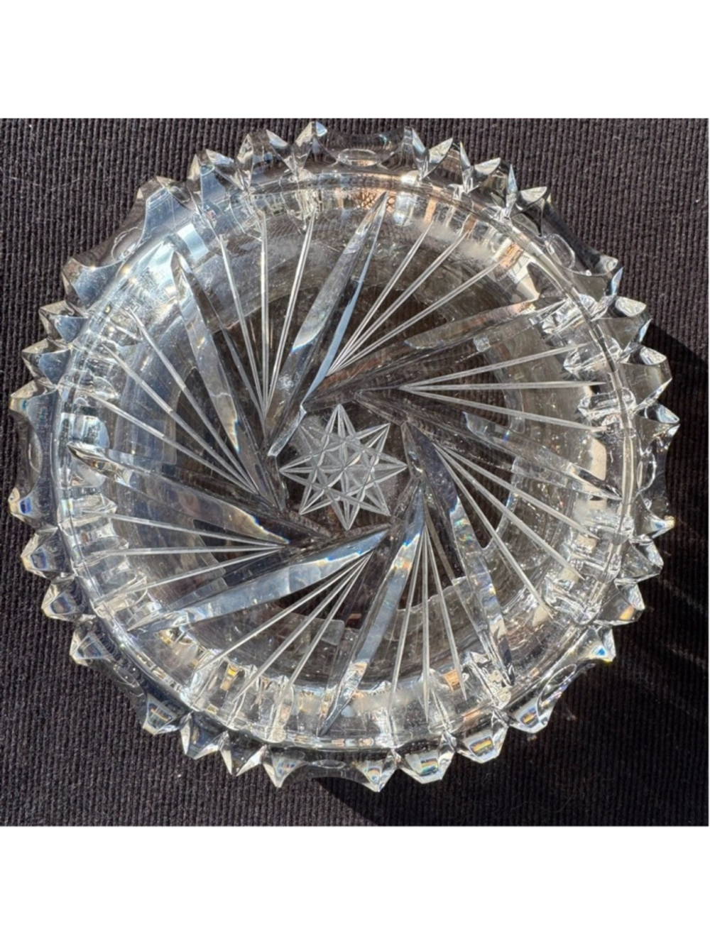 Vintage Mid Century Heavy Crystal Starburst Ashtray Trinket Dish 5.5” 2.2 lbs - Picture 2 of 6
